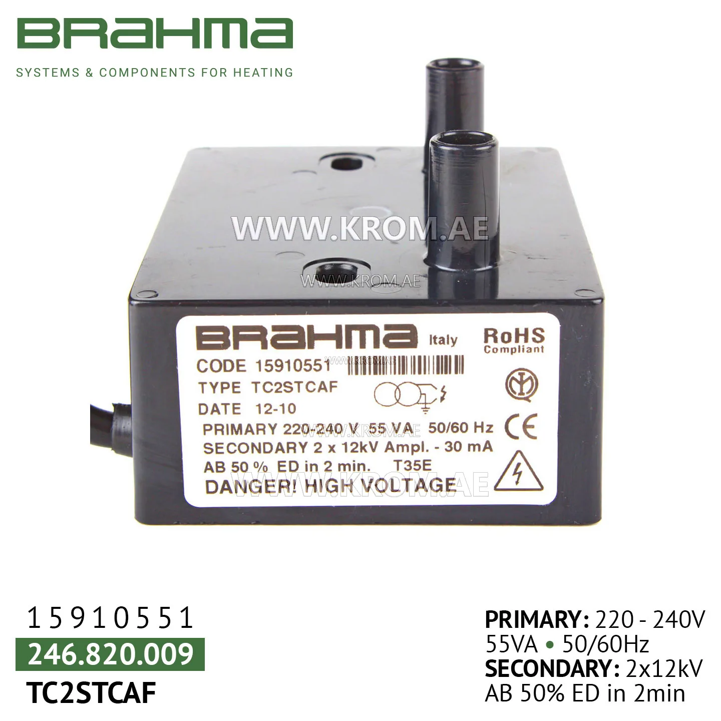 Brahma 15910551 TC2STCAF ignition transformer