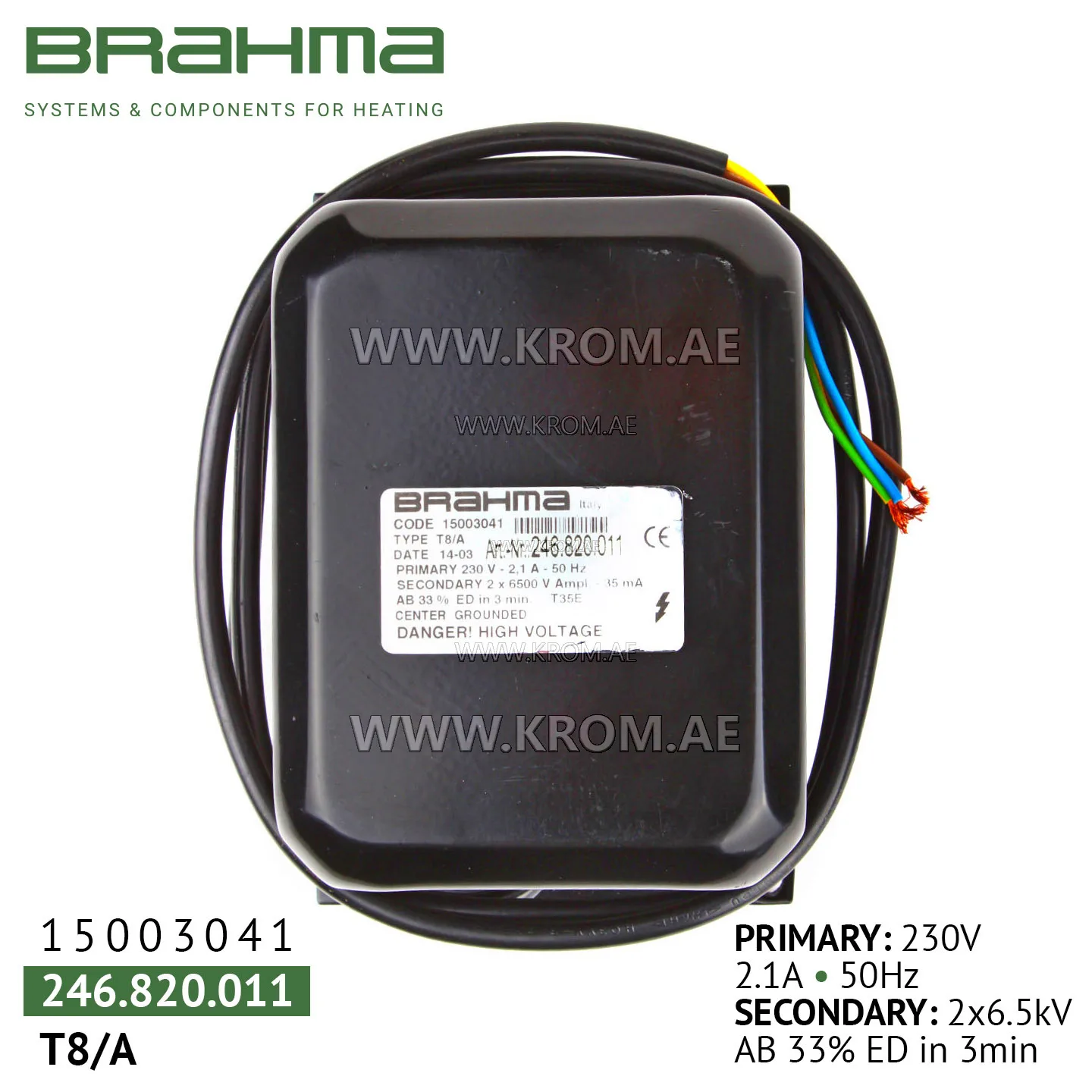 Brahma 15003041 T8/A ignition transformer