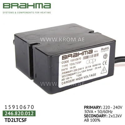 Brahma 15910670 TD2LTCSF ignition transformer