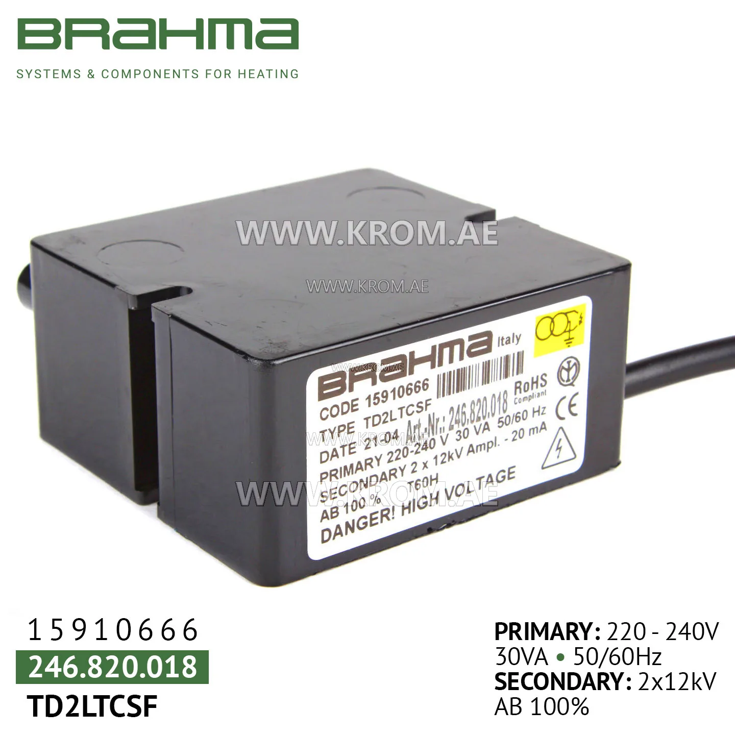 Brahma 15910666 TD2LTCSF ignition transformer