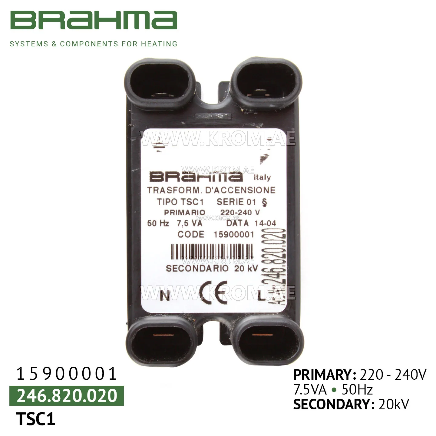 Brahma 15900001 TSC1 ignition transformer