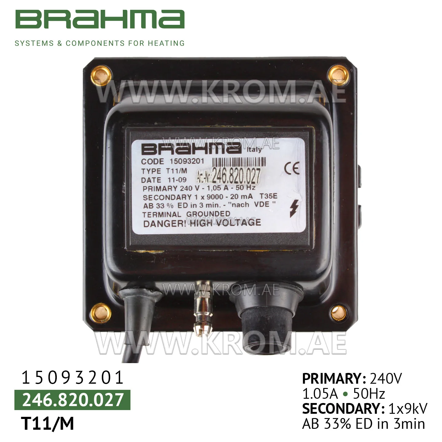 Brahma 15093201 T11/M ignition transformer