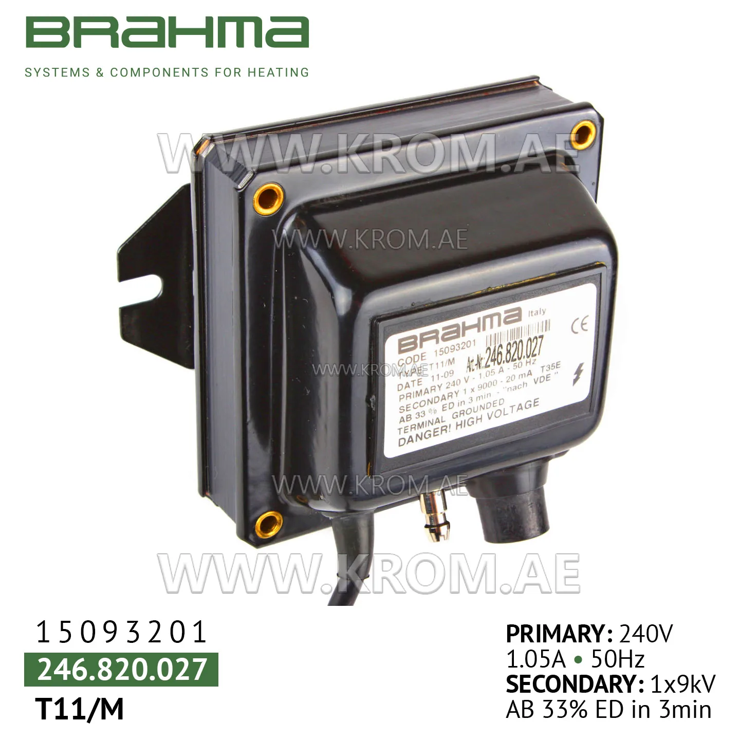 Brahma 15093201 T11/M ignition transformer