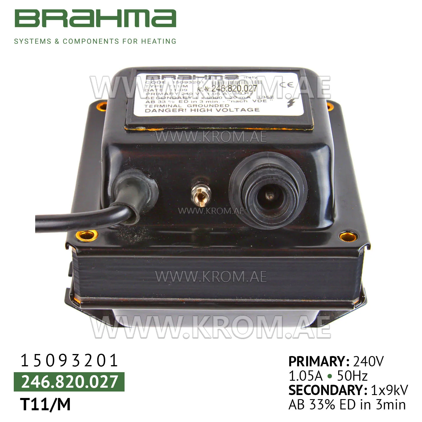 Brahma 15093201 T11/M ignition transformer