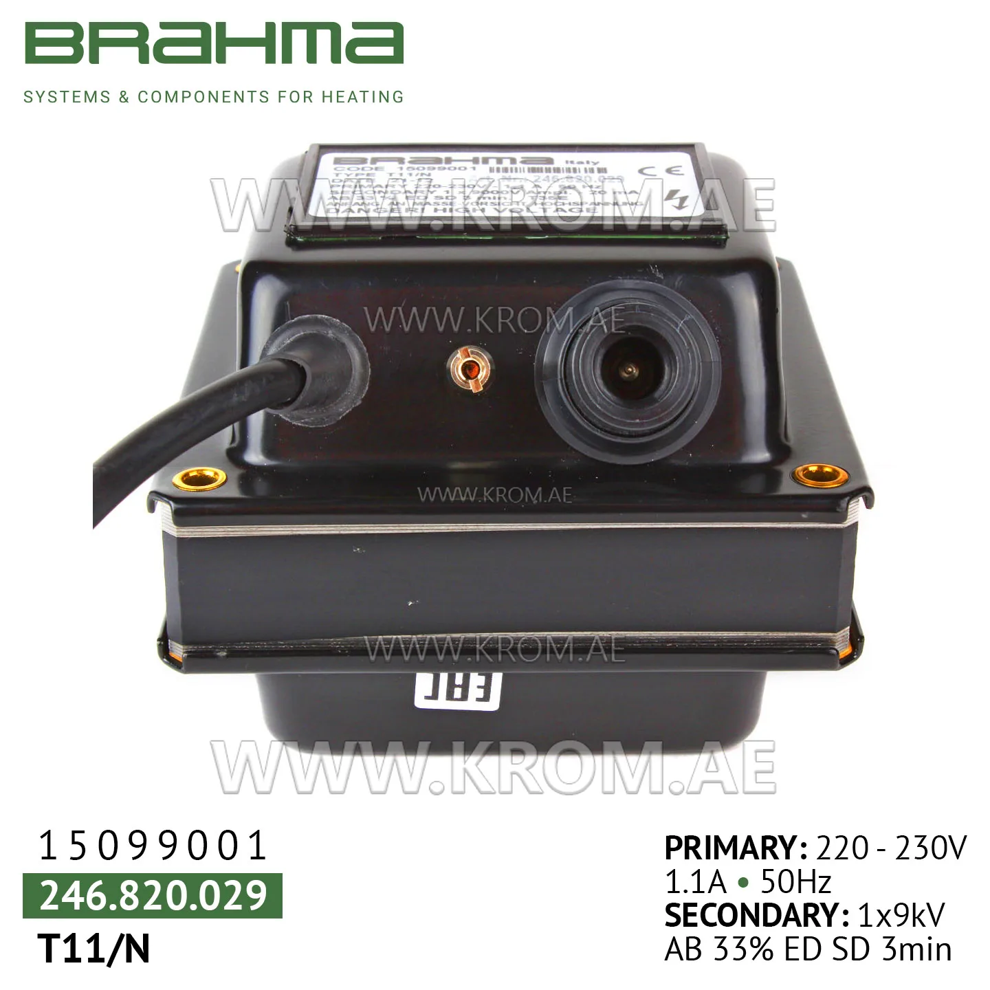 Brahma 15099001 T11/N ignition transformer