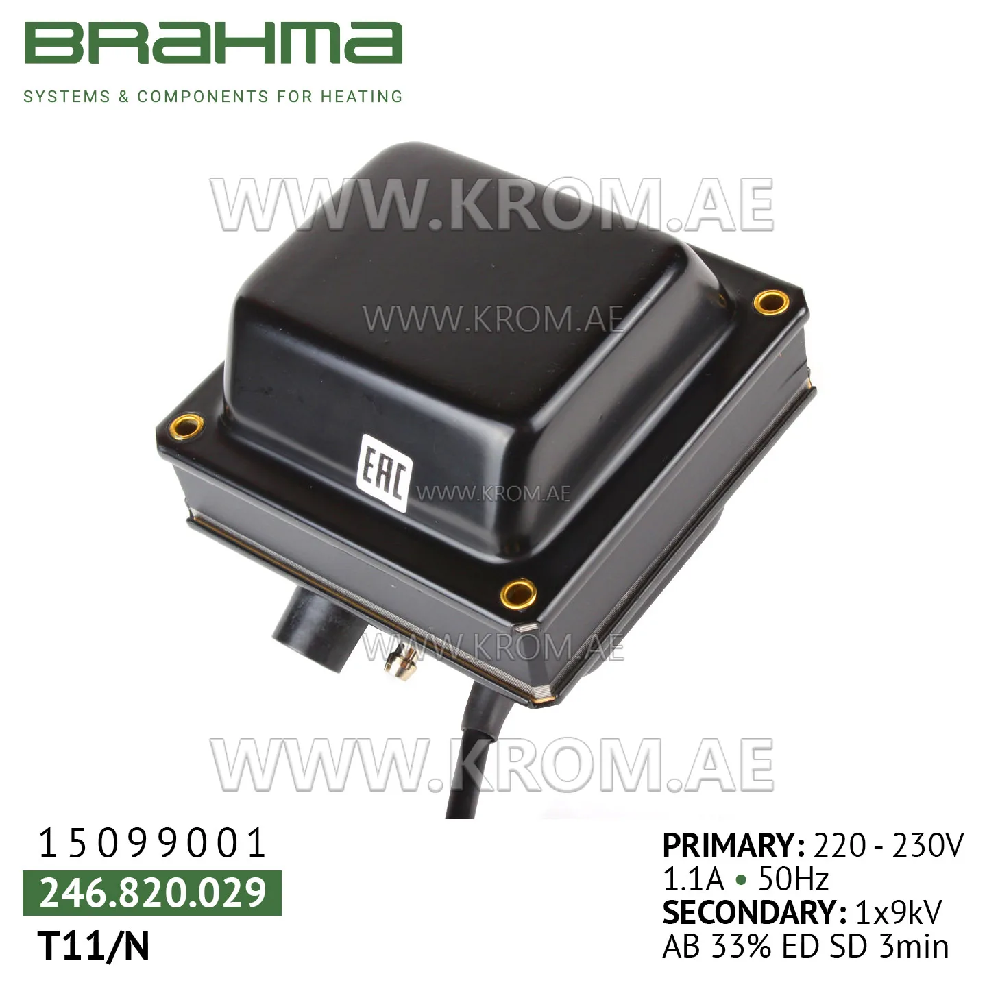 Brahma 15099001 T11/N ignition transformer