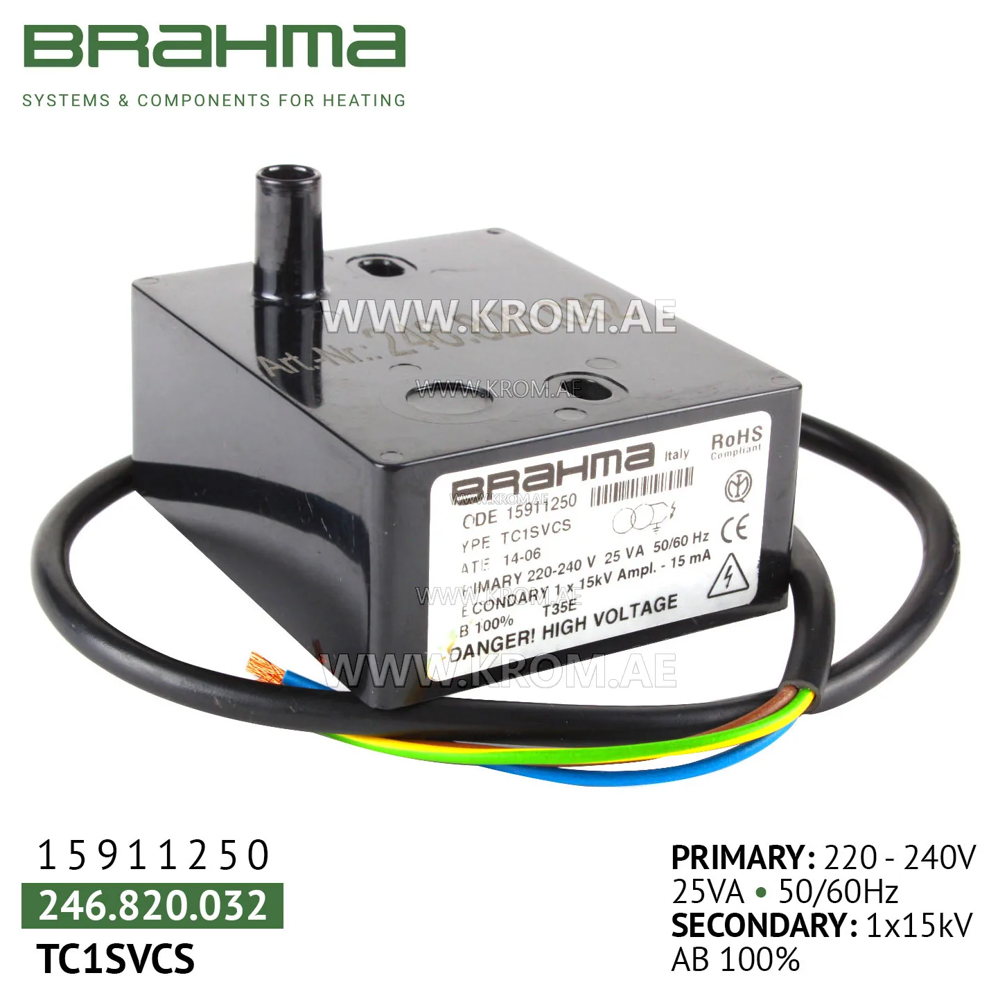 Brahma 15911250 TC1SVCS ignition transformer