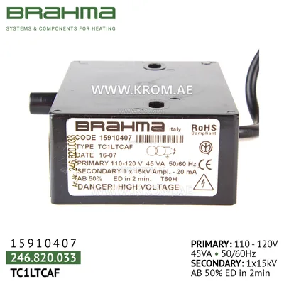 Brahma 15910407 TC1LTCAF ignition transformer