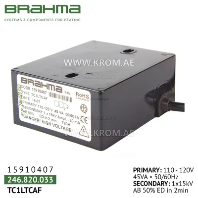 Brahma 15910407 TC1LTCAF ignition transformer