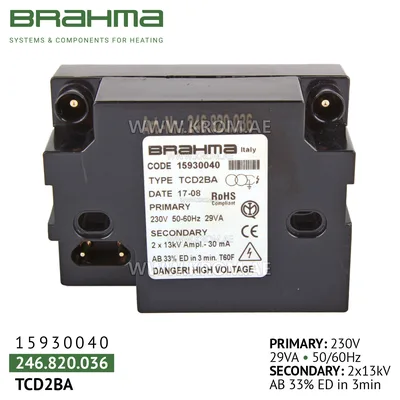 Brahma 15930040 TCD2BA ignition transformer