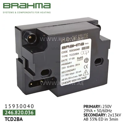 Brahma 15930040 TCD2BA ignition transformer
