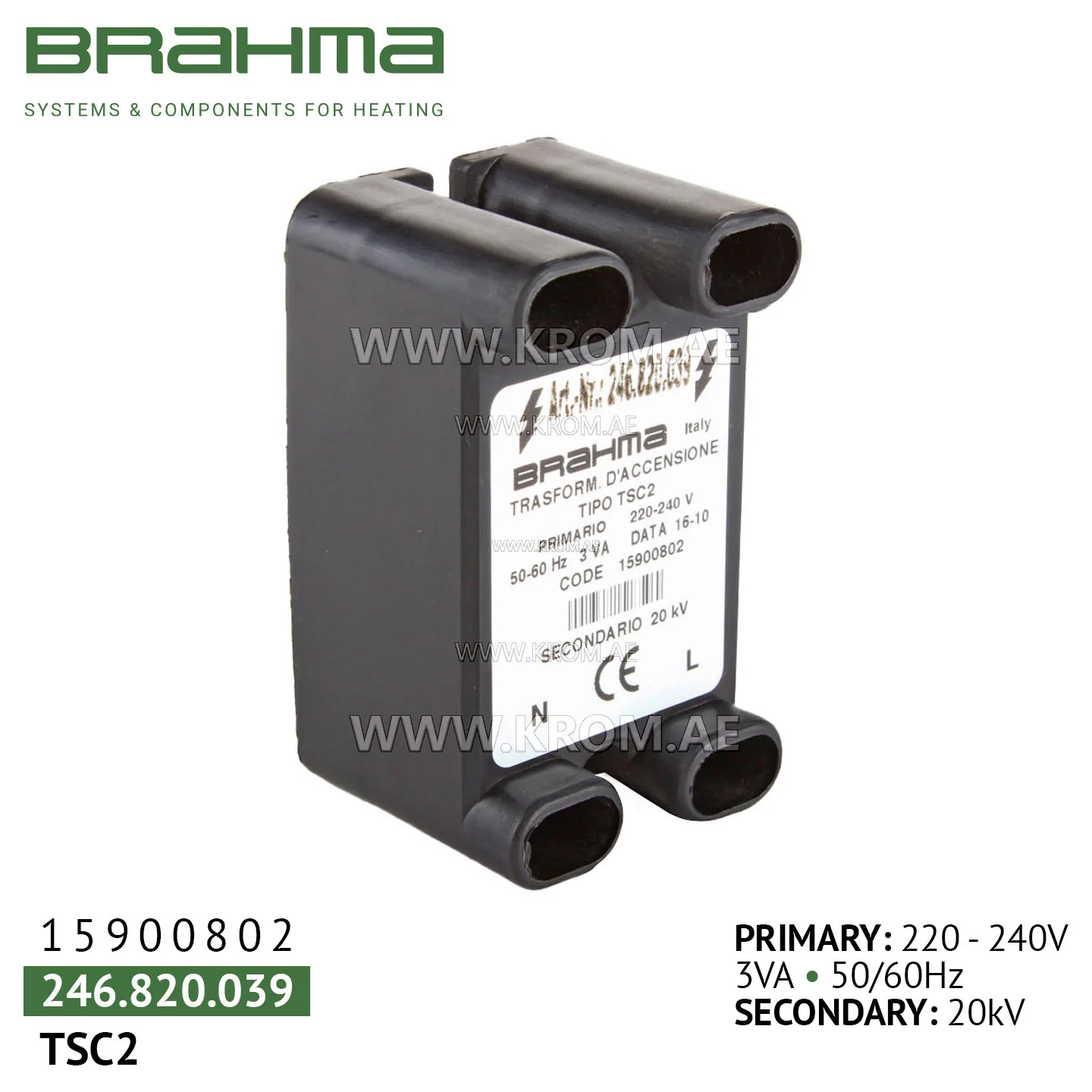 Brahma 15900802 TSC2 ignition transformer