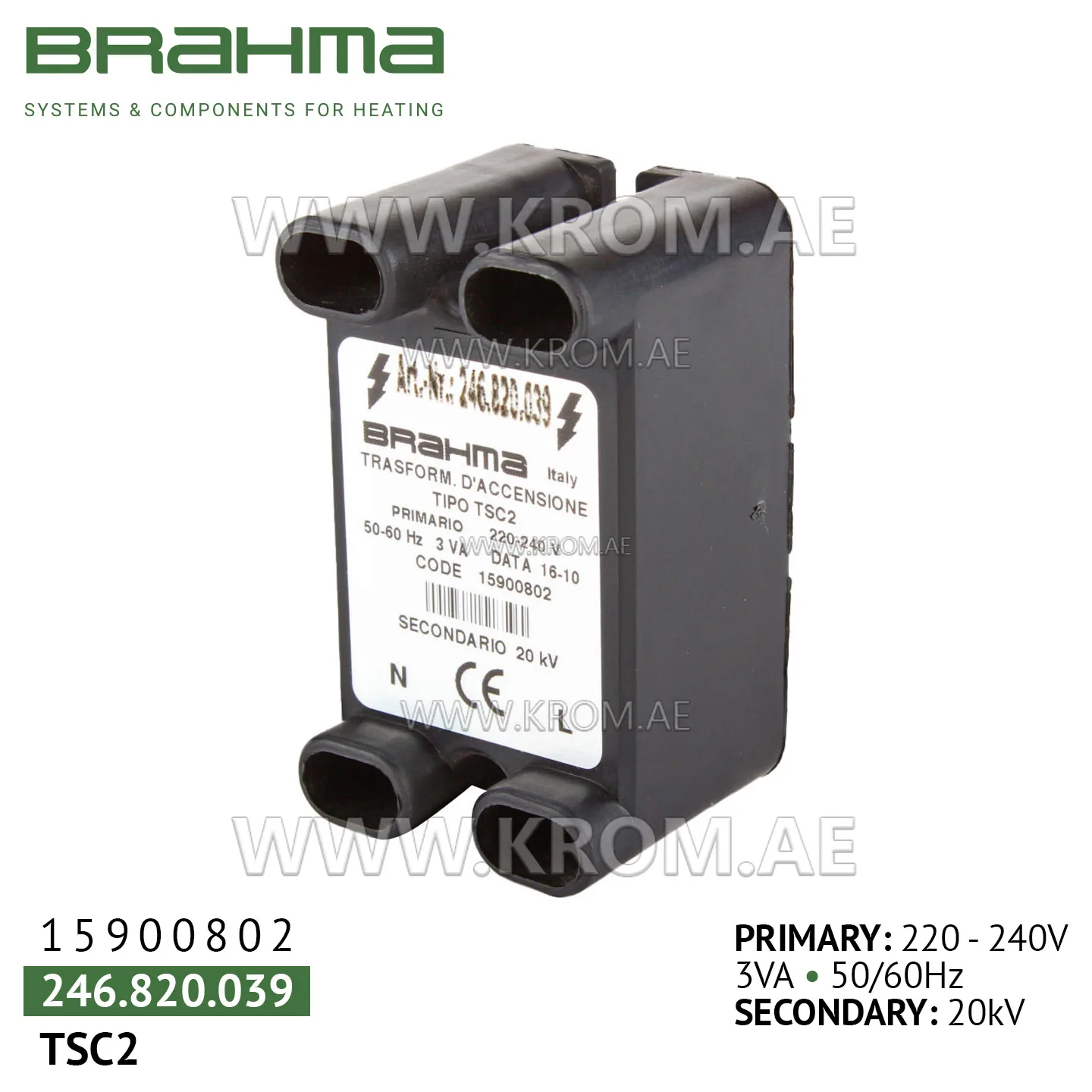 Brahma 15900802 TSC2 ignition transformer