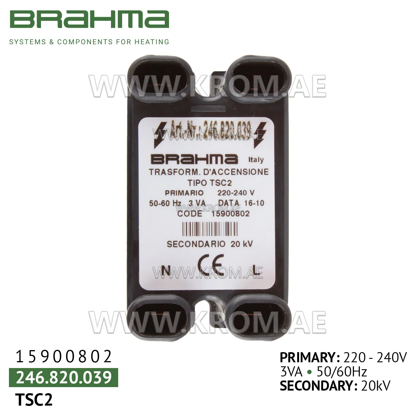 Brahma 15900802 TSC2 ignition transformer