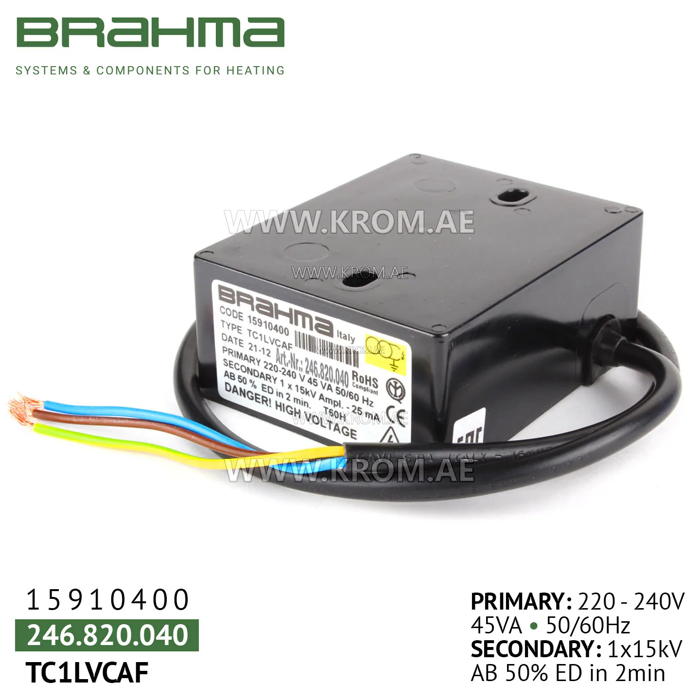 Brahma 15910400 TC1LVCAF ignition transformer