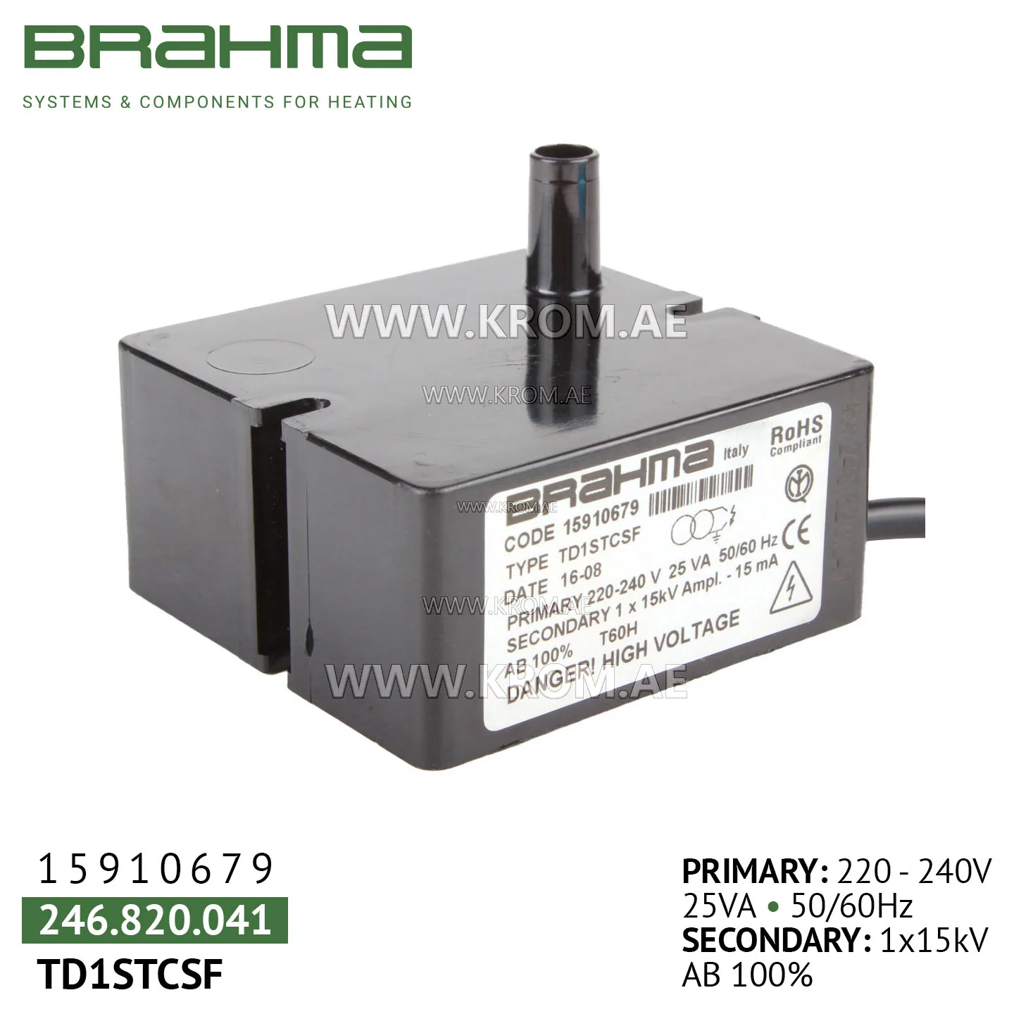 Brahma 15910679 TD1STCSF ignition transformer