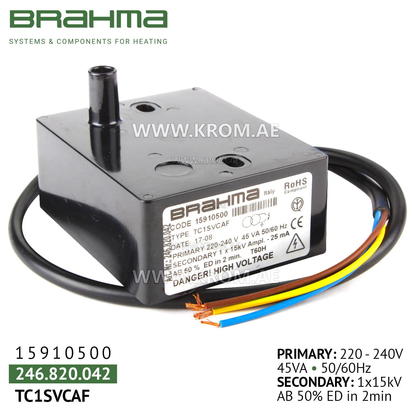 Brahma 15910500 TC1SVCAF ignition transformer