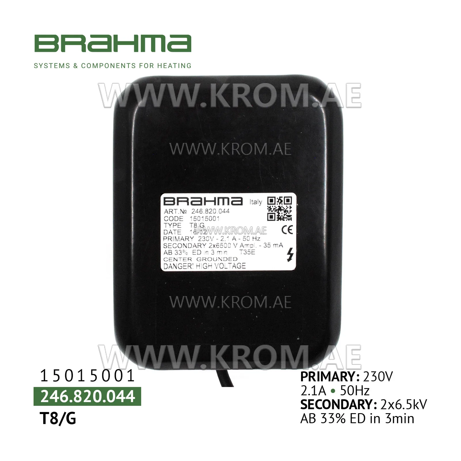 Brahma 15015001 T8/G ignition transformer