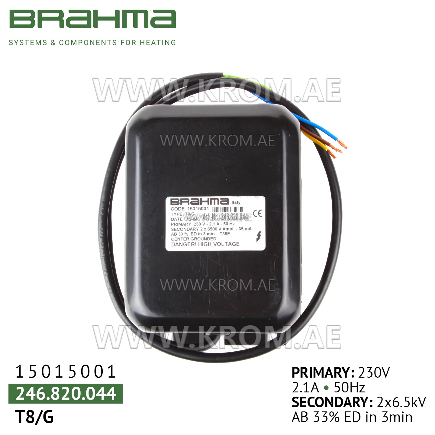 Brahma 15015001 T8/G ignition transformer
