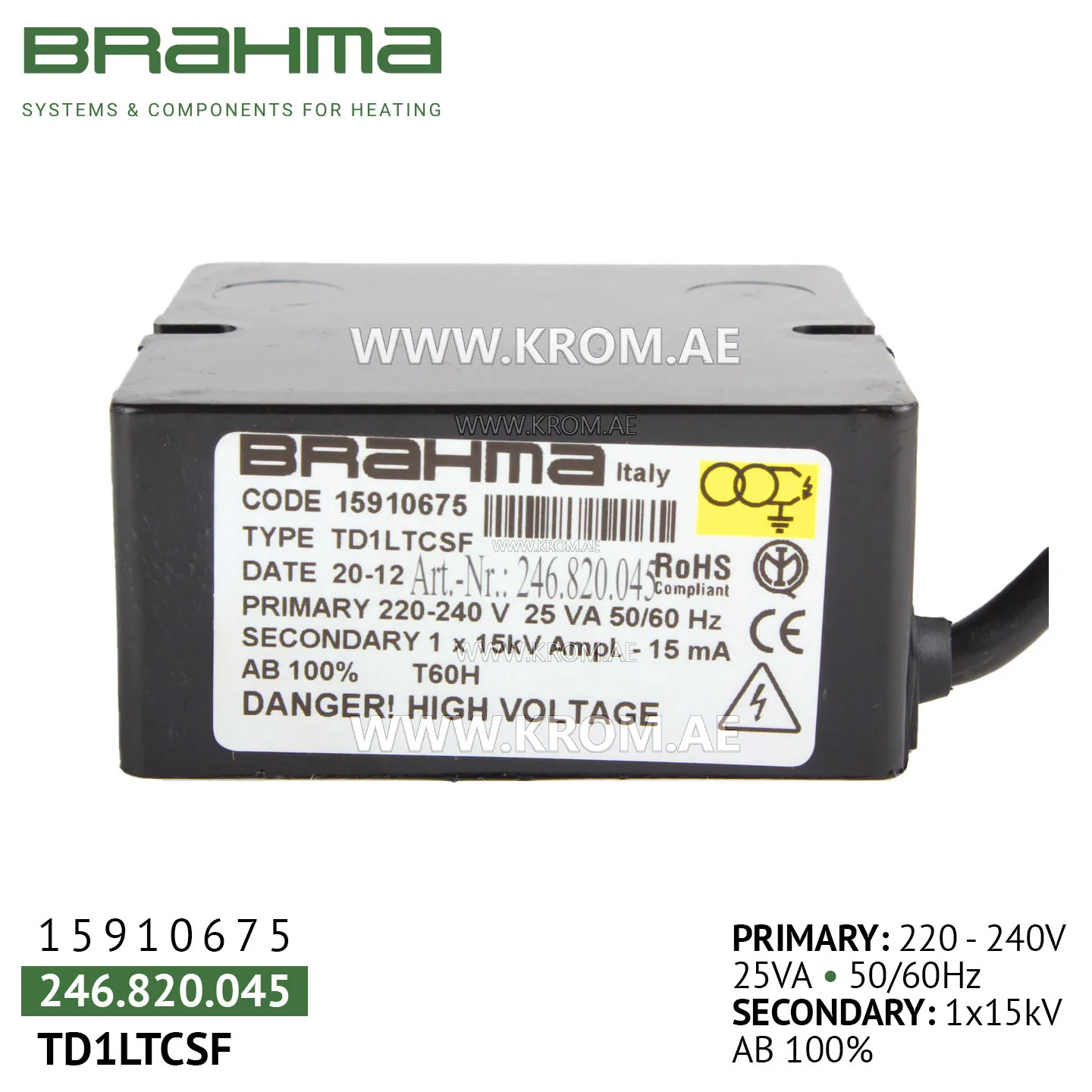 Brahma 15910675 TD1LTCSF ignition transformer