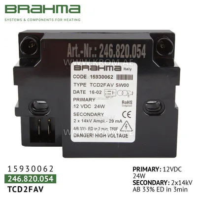 Brahma 15930062 TCD2FAV ignition transformer