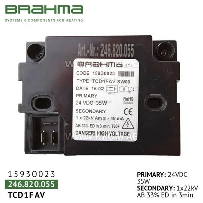 Brahma 15930023 TCD1FAV ignition transformer