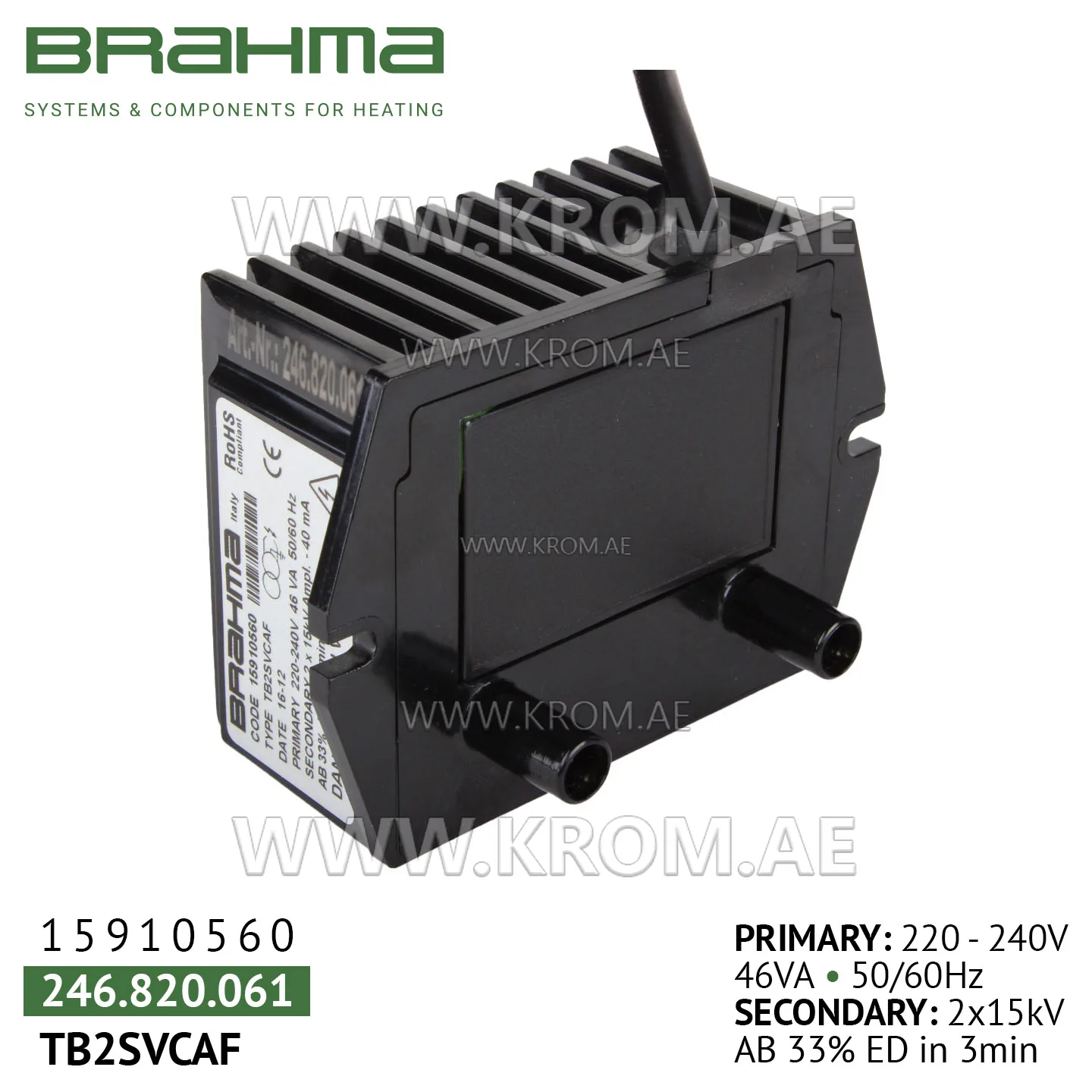 Brahma 15910560 TB2SVCAF ignition transformer