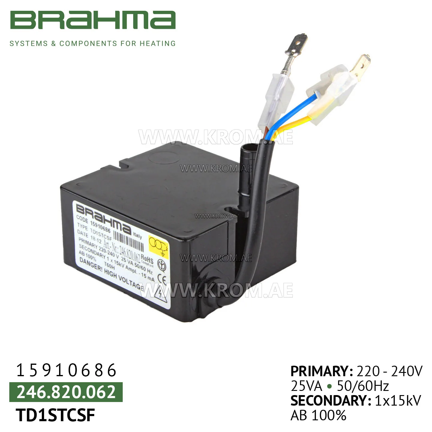 Brahma 15910686 TD1STCSF ignition transformer