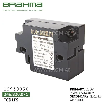 Brahma 15930030 TCD1FS ignition transformer
