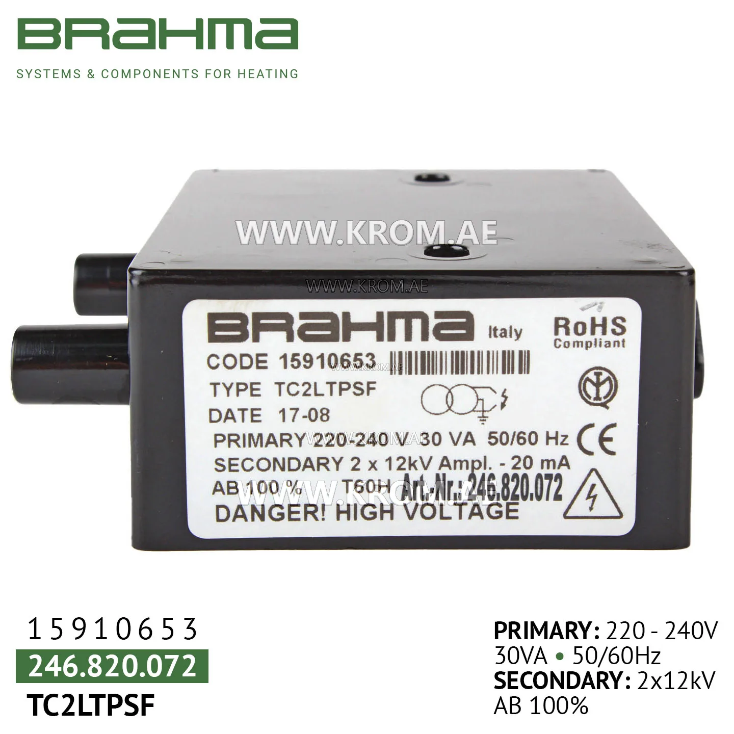 Brahma 15910653 TC2LTPSF ignition transformer