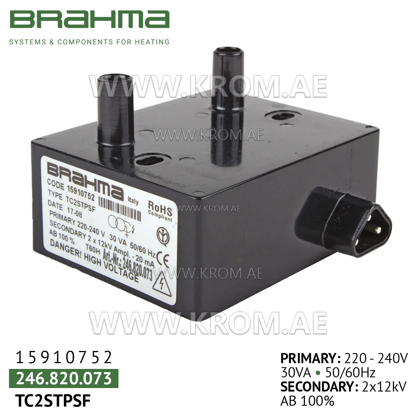 Brahma 15910752 TC2STPSF ignition transformer