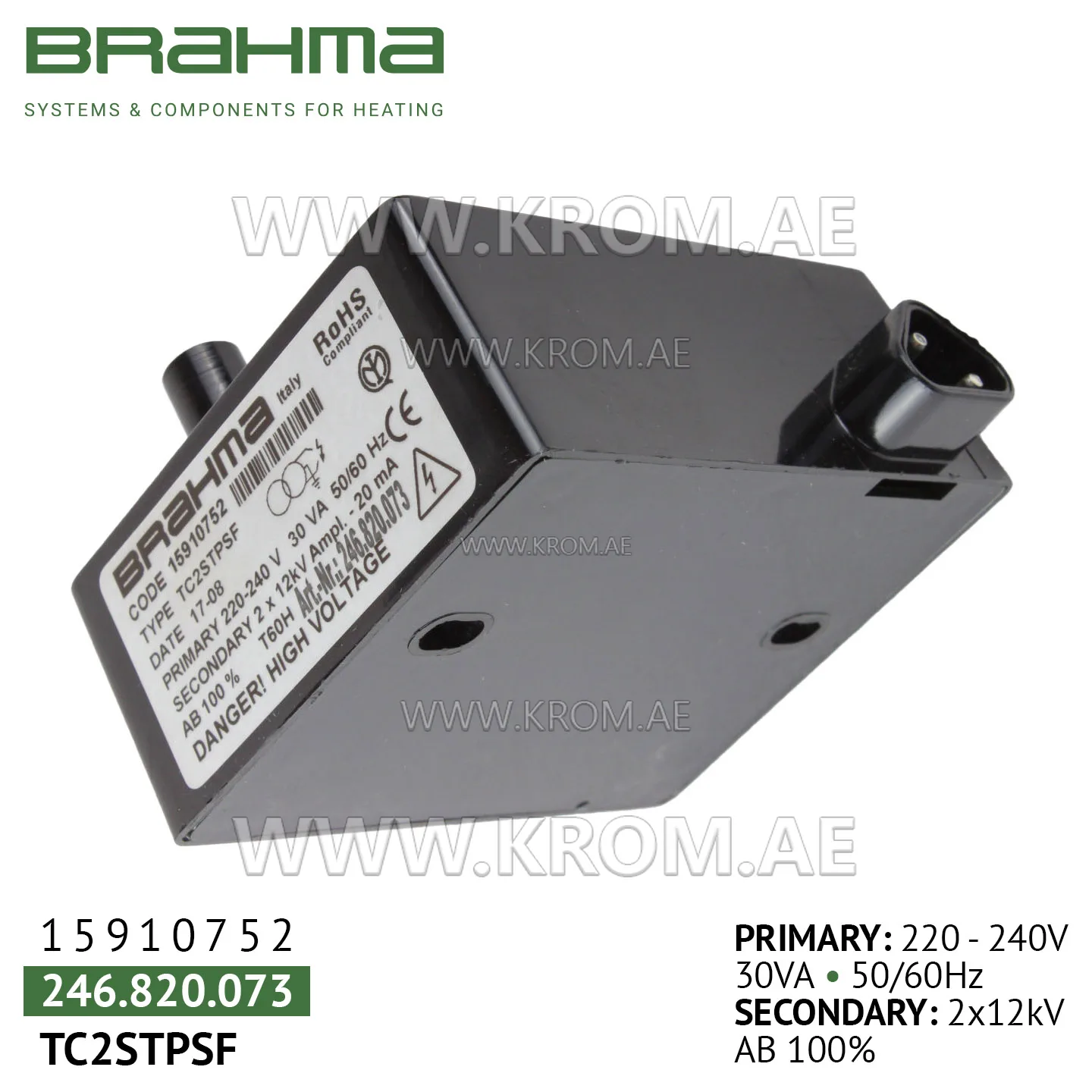 Brahma 15910752 TC2STPSF ignition transformer