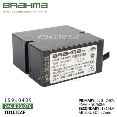 Brahma 15910409 TD1LTCAF ignition transformer