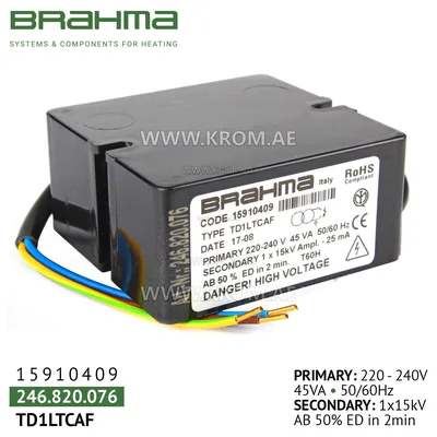 Brahma 15910409 TD1LTCAF ignition transformer