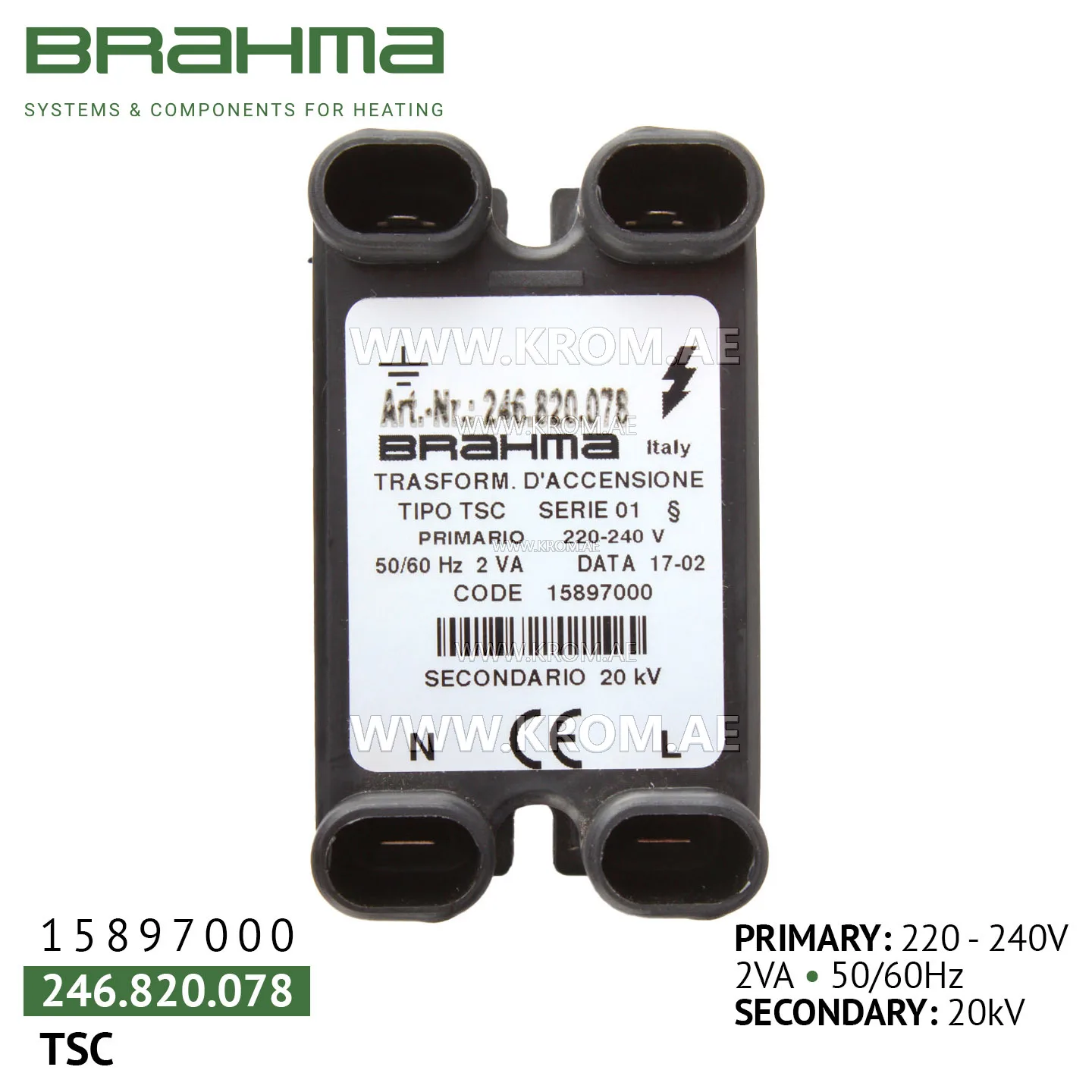 Brahma 15897000 TSC ignition transformer