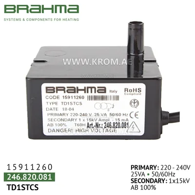 Brahma 15911260 TD1STCS ignition transformer