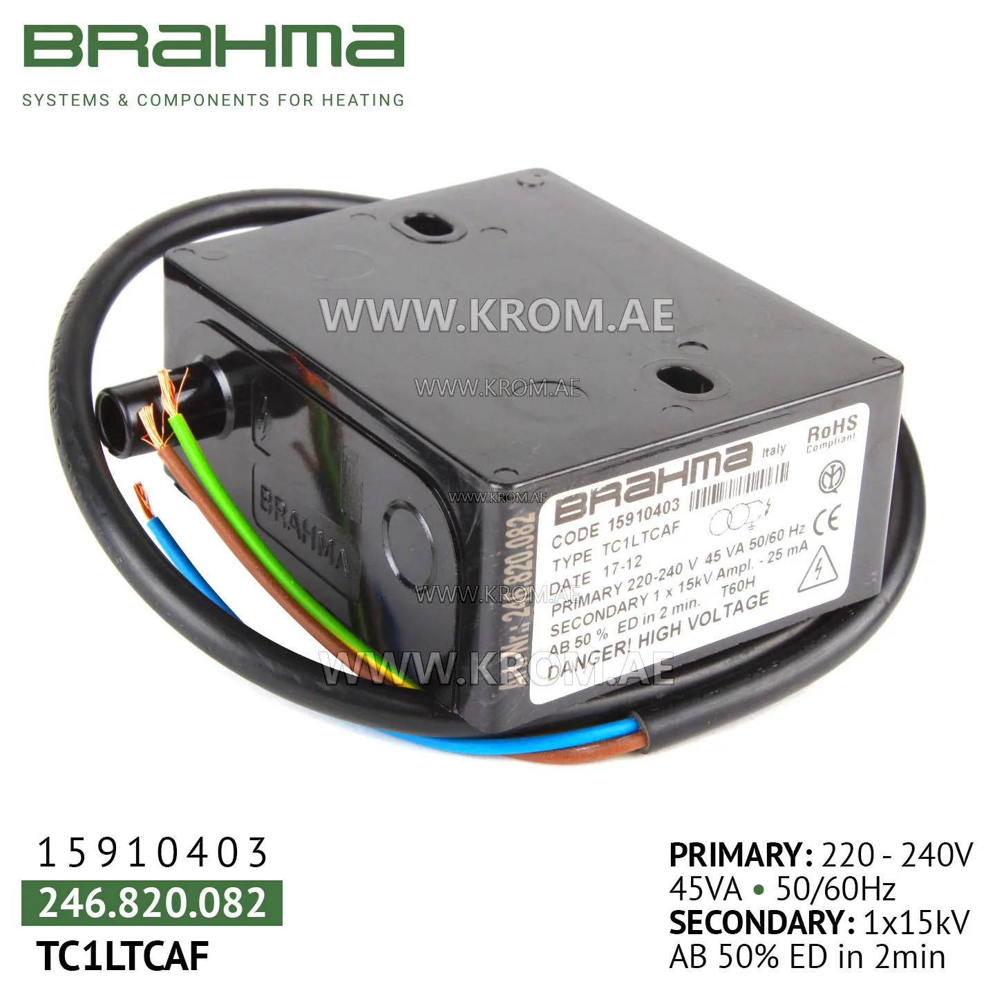 Brahma 15910403 TC1LTCAF ignition transformer