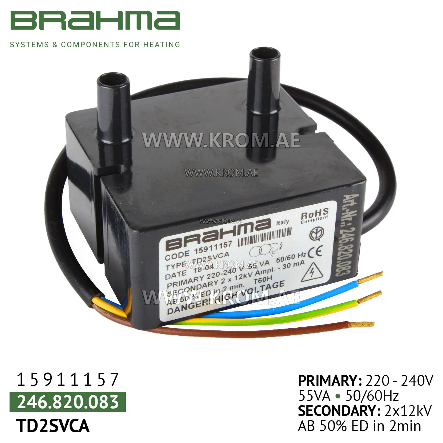 Brahma 15911157 TD2SVCA ignition transformer