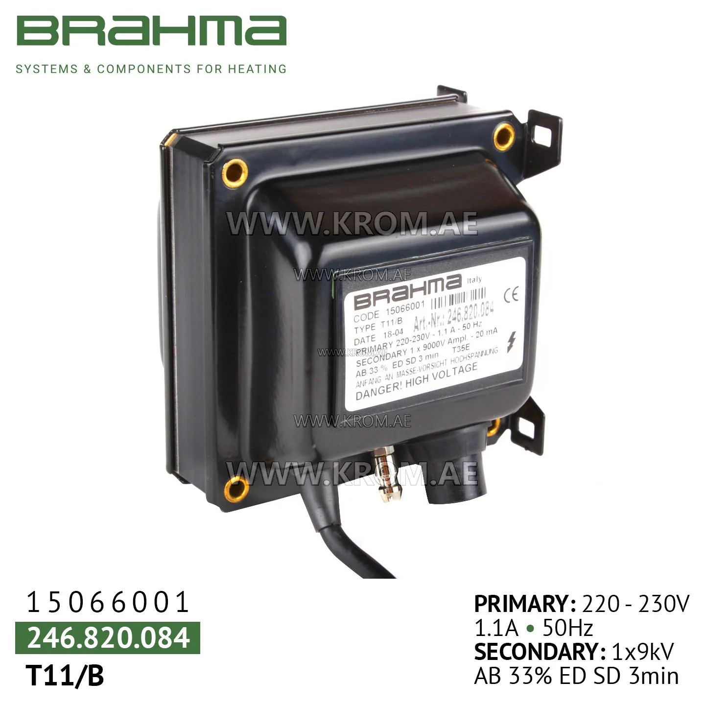 Brahma 15066001 T11/B ignition transformer