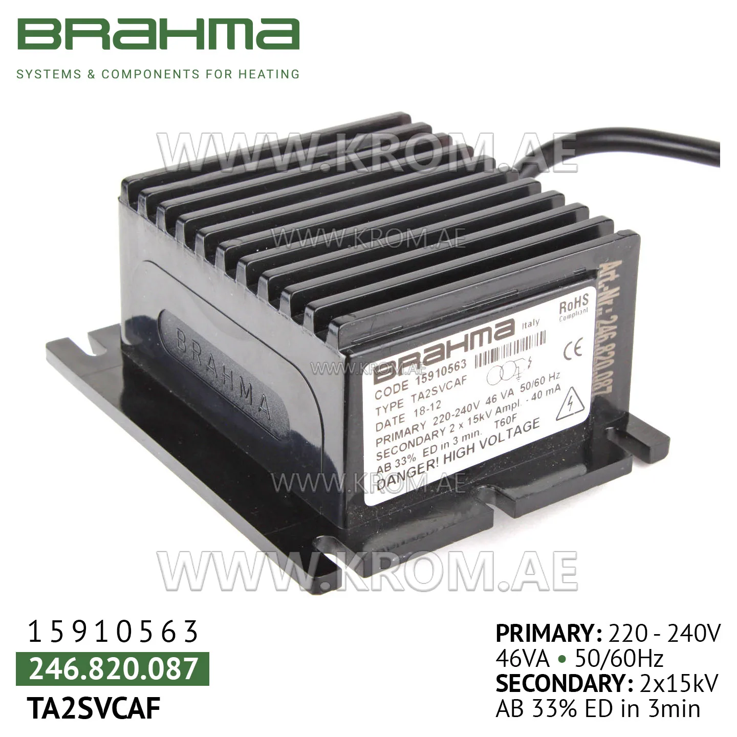 Brahma 15910563 TA2SVCAF ignition transformer