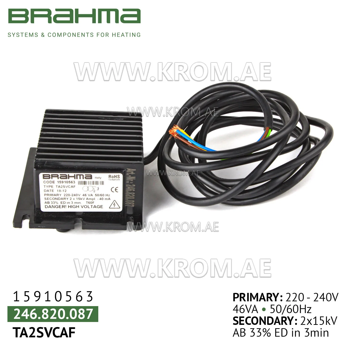 Brahma 15910563 TA2SVCAF ignition transformer