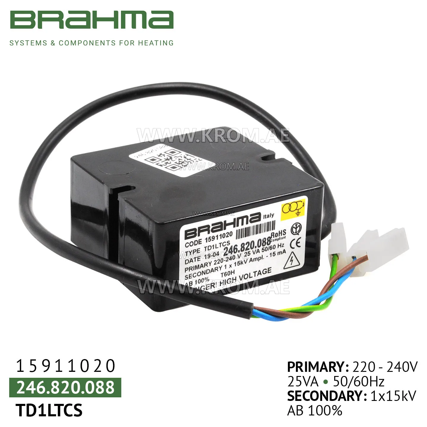 Brahma 15911020 TD1LTCS ignition transformer
