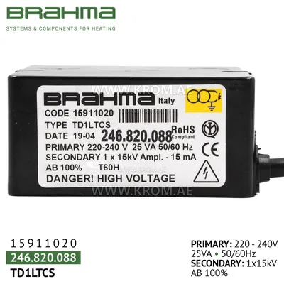 Brahma 15911020 TD1LTCS ignition transformer