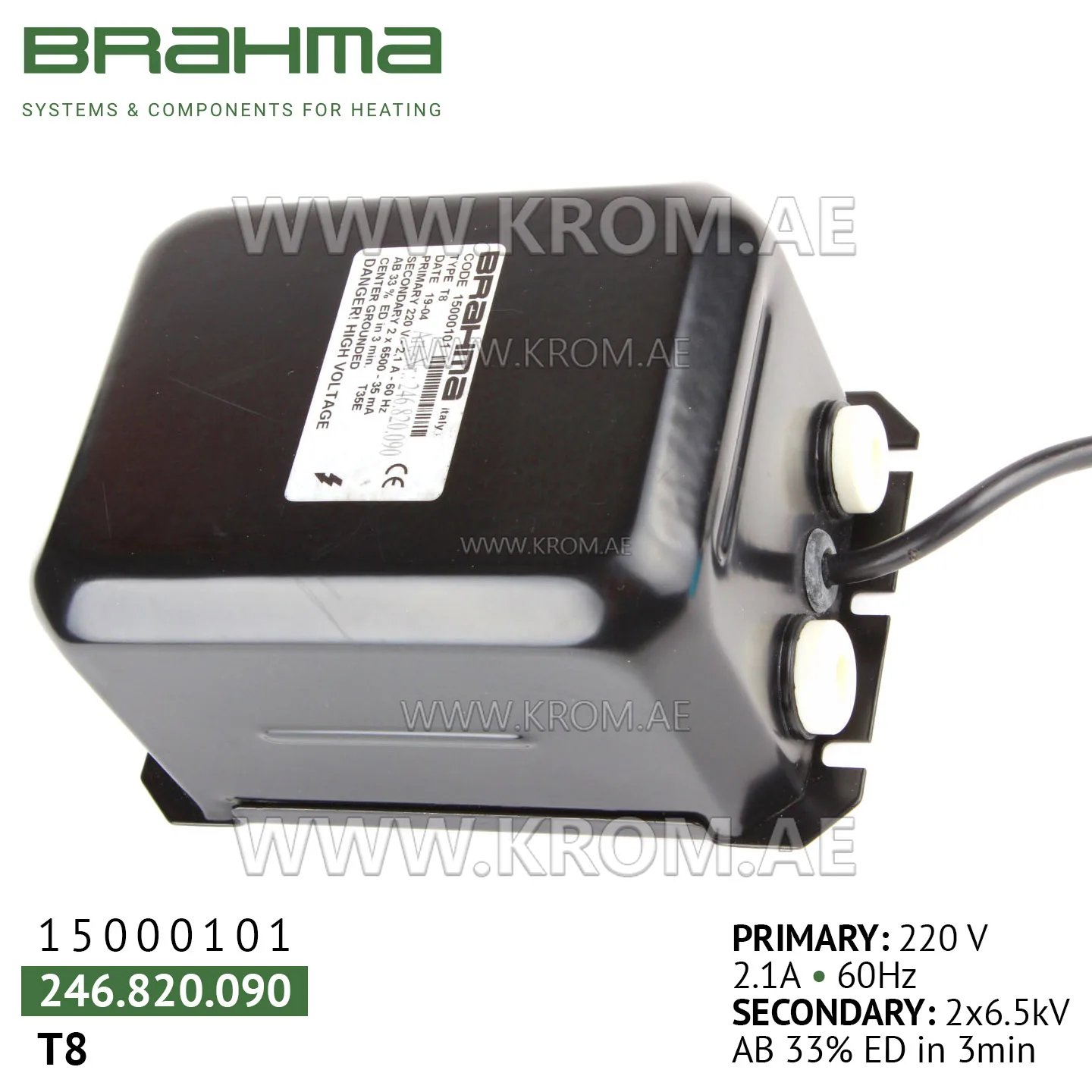 Brahma 15000101 T8 ignition transformer