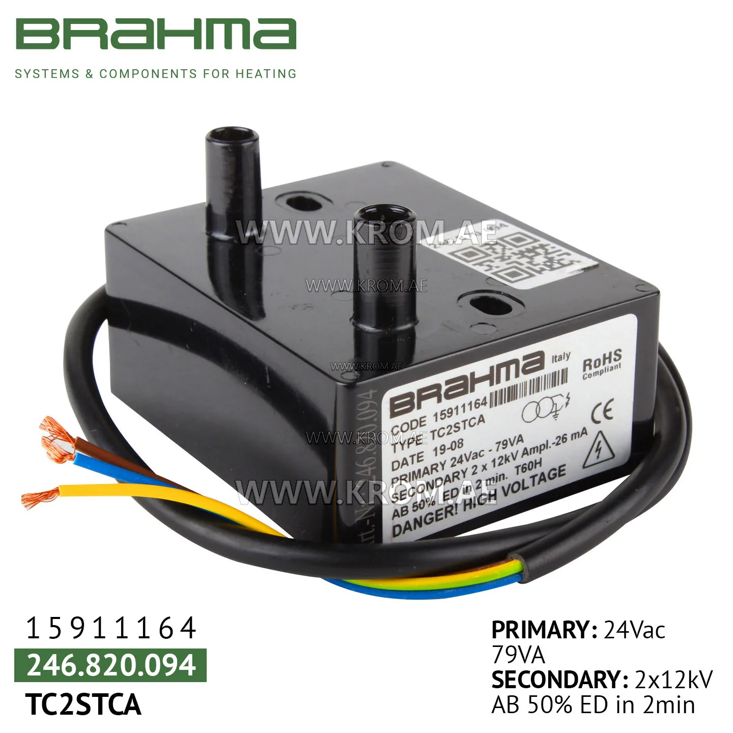 Brahma 15911164 TC2STCA ignition transformer