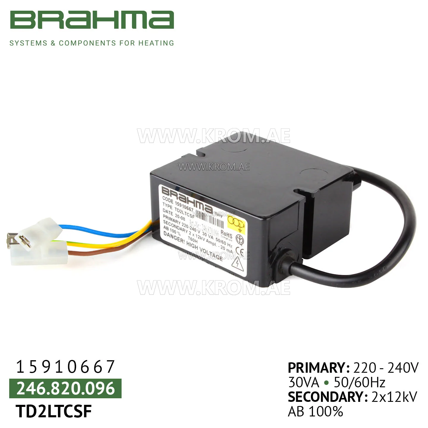 Brahma 15910667 TD2LTCSF ignition transformer