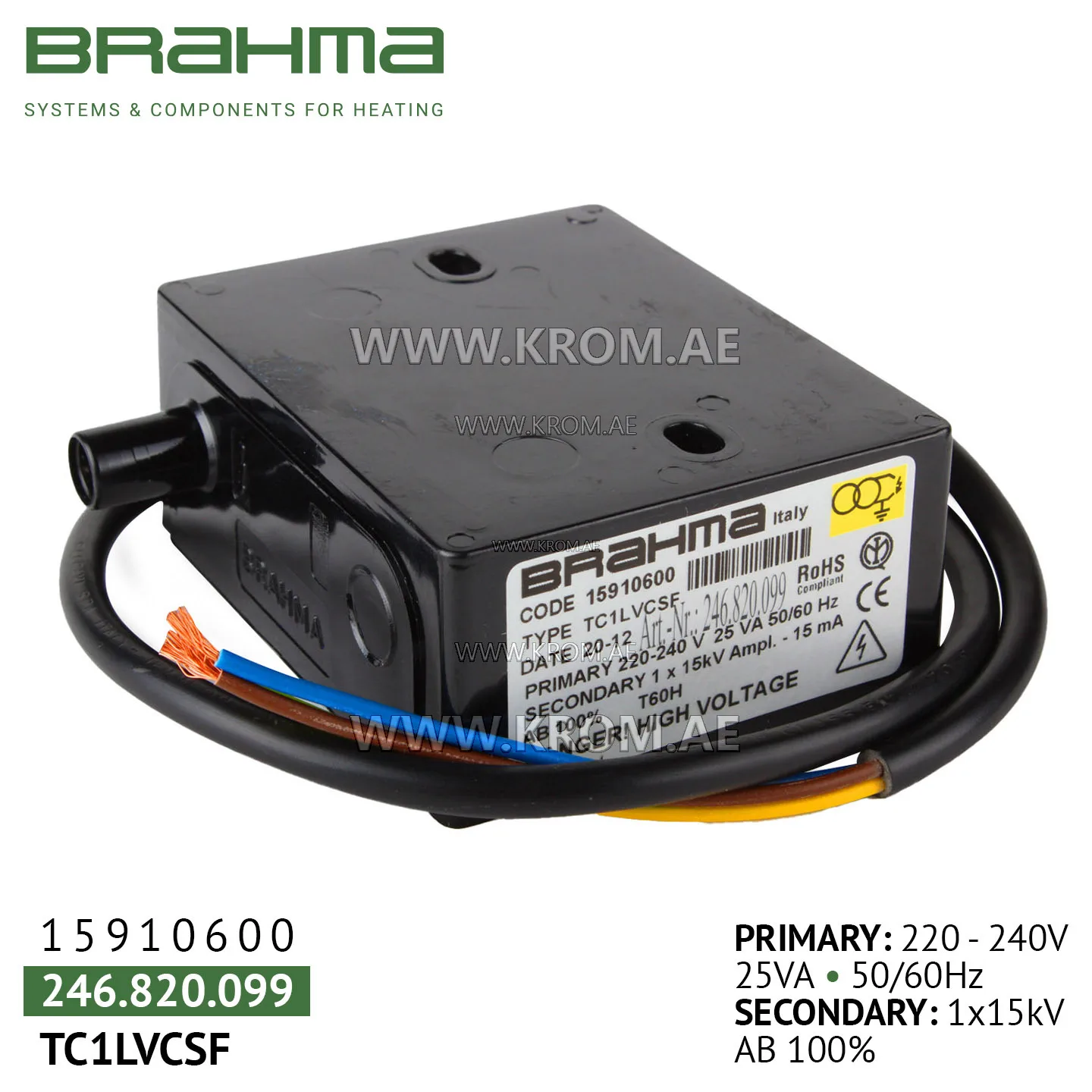 Brahma 15910600 TC1LVCSF ignition transformer