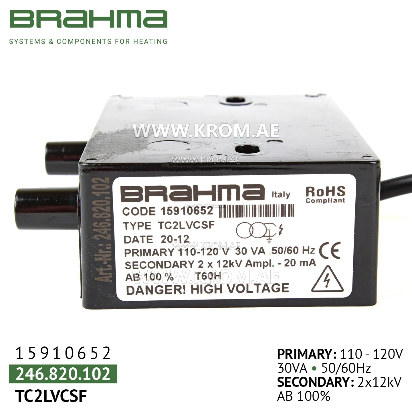 Brahma 15910652 TC2LVCSF ignition transformer