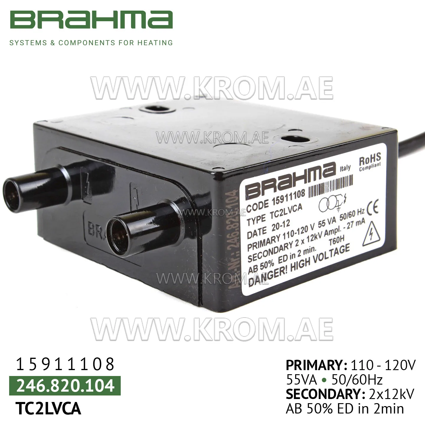 Brahma 15911108 TC2LVCA ignition transformer