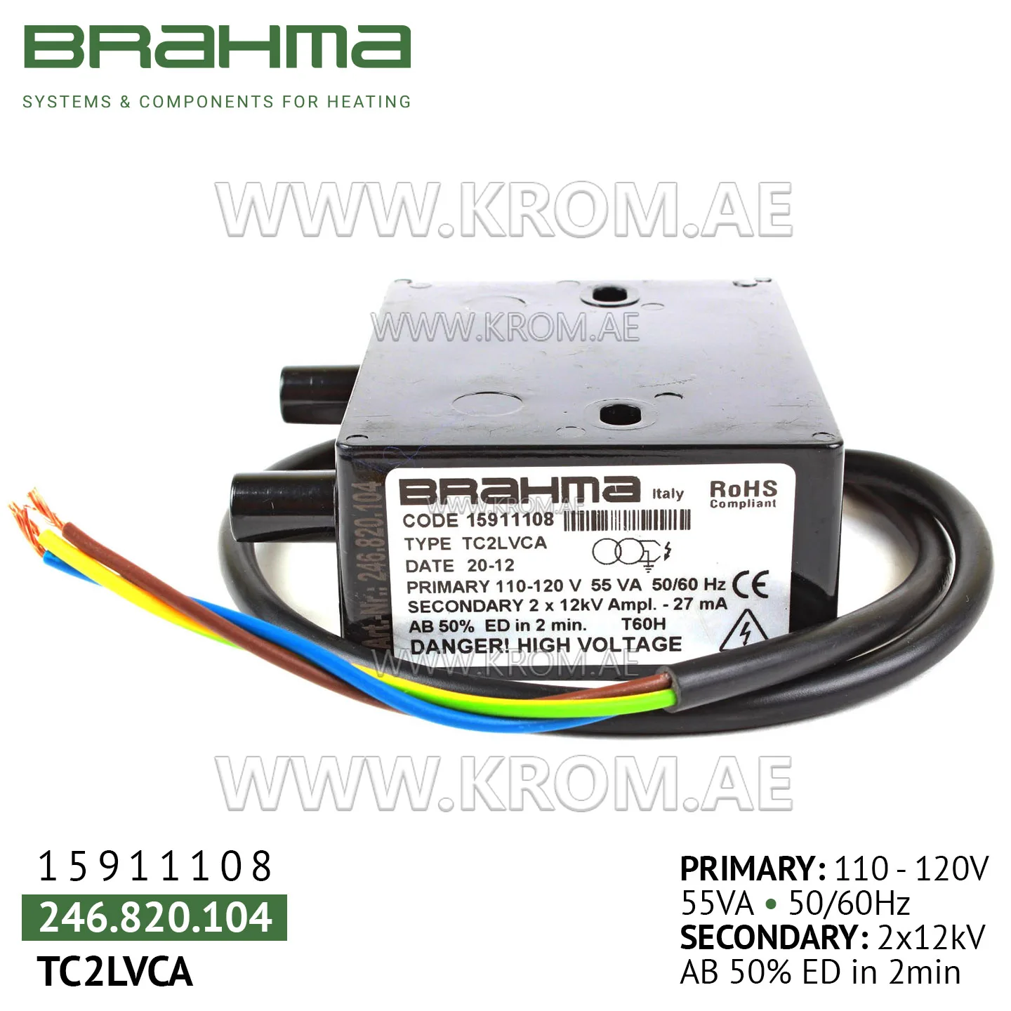 Brahma 15911108 TC2LVCA ignition transformer